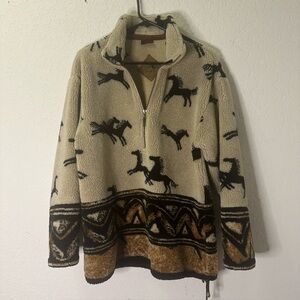 Vintage Horse Pattern Fleece Pullover